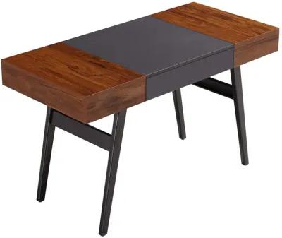 Writing Desk - Dual Side & Pull-Out Front Drawer - Coated Grey Steel Frame - Mahogany