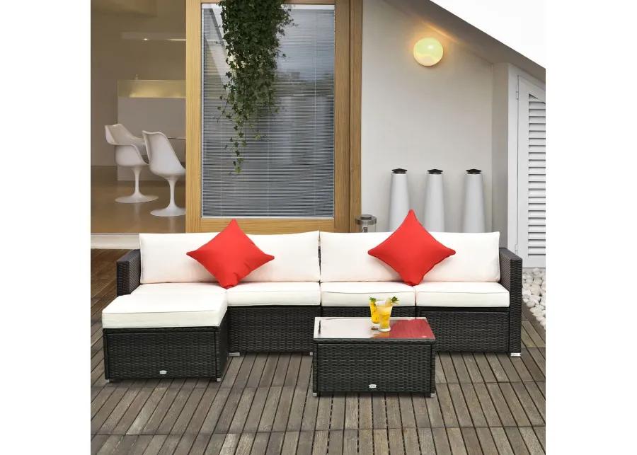 Complete Patio Lounge: 6-Piece White Wicker Set with Glass Coffee Table