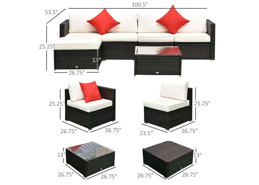 Complete Patio Lounge: 6-Piece White Wicker Set with Glass Coffee Table