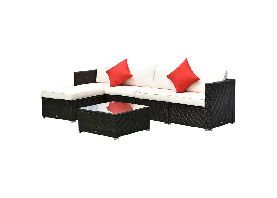 Complete Patio Lounge: 6-Piece White Wicker Set with Glass Coffee Table