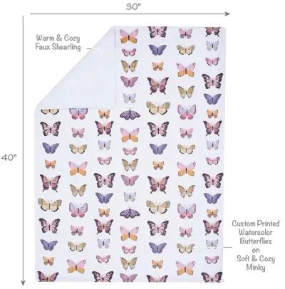 Lambs & Ivy Butterfly Dreams Ultra-Soft Fleece/Faux Shearling Baby Blanket