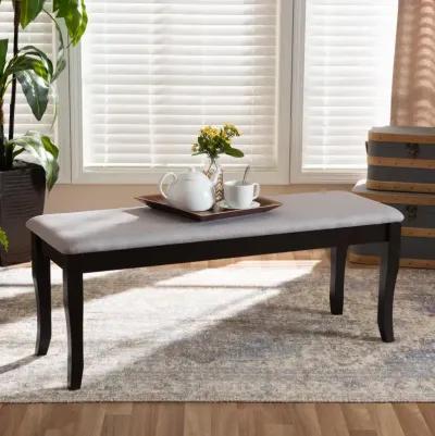 Transitional Grey Fabric Upholstered and Dark Brown Finished Wood Dining Bench