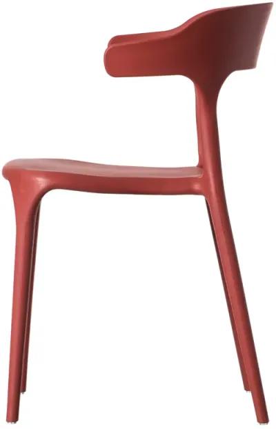 Modern Plastic Outdoor Dining Chair with Open U Shaped Back, Red