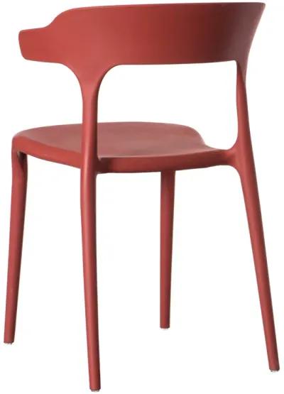 Modern Plastic Outdoor Dining Chair with Open U Shaped Back, Red