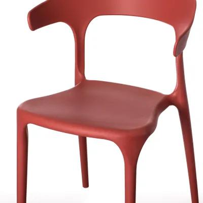 Modern Plastic Outdoor Dining Chair with Open U Shaped Back, Red