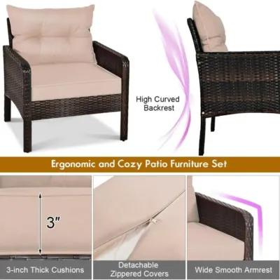 Hivvago 5 Pieces Patio Rattan Sofa Ottoman Furniture Set with Cushions