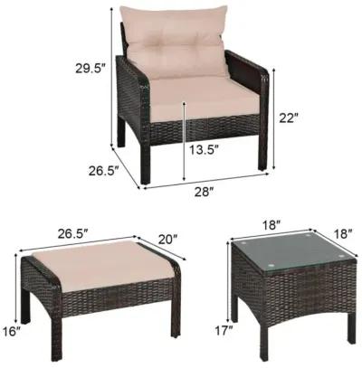 Hivvago 5 Pieces Patio Rattan Sofa Ottoman Furniture Set with Cushions