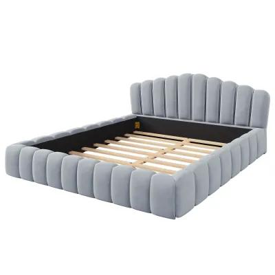 Merax Velvet Bed Frame with Shell-Shaped Headboard