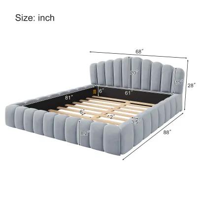 Merax Velvet Bed Frame with Shell-Shaped Headboard