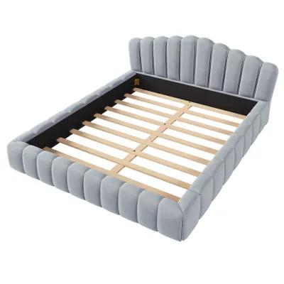 Merax Velvet Bed Frame with Shell-Shaped Headboard