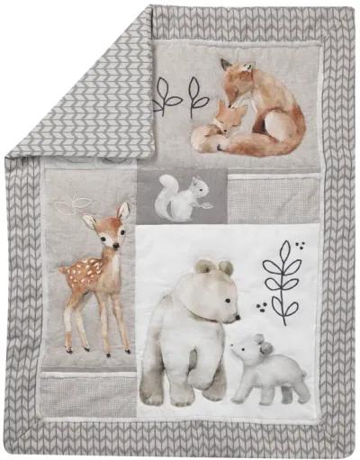 Lambs & Ivy Painted Forest 4-Piece Crib Bedding Set - Gray, Beige, White