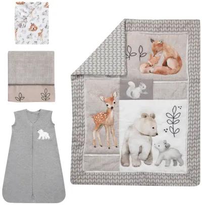 Lambs & Ivy Painted Forest 4-Piece Crib Bedding Set - Gray, Beige, White