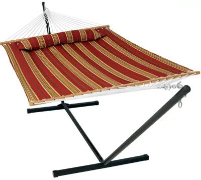 Sunnydaze 2-Person Quilted Fabric Hammock with Steel Stand and Pillow