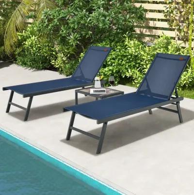 3 Pieces Patio Chaise Lounge Chair and Table Set for Poolside Yard