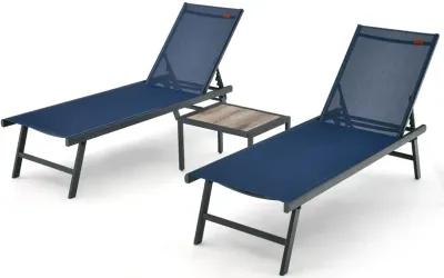 3 Pieces Patio Chaise Lounge Chair and Table Set for Poolside Yard