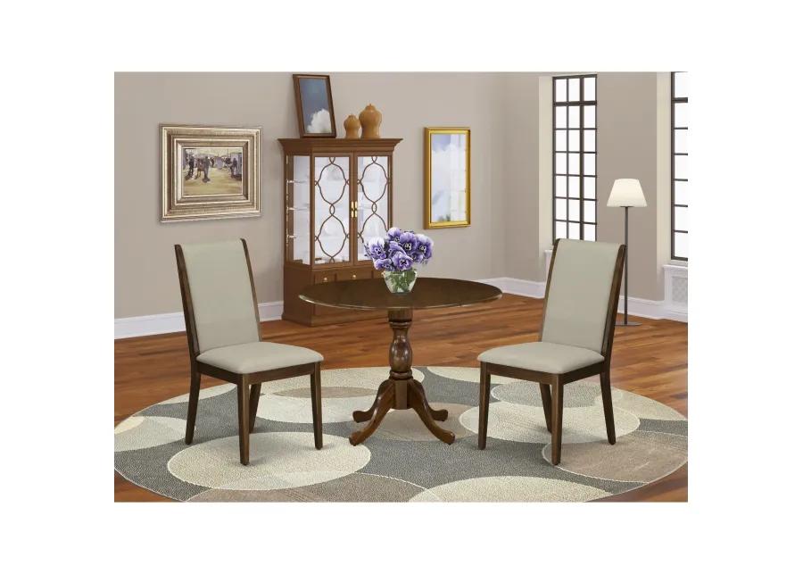 East West Furniture East West Furniture DMLA3-AWA-05 3 Piece Modern Dining Table Set Contains 1 Drop Leaves Dining Room Table and 2 Grey Linen Fabric Upholstered Chair with High Back - Acacia Walnut Finish