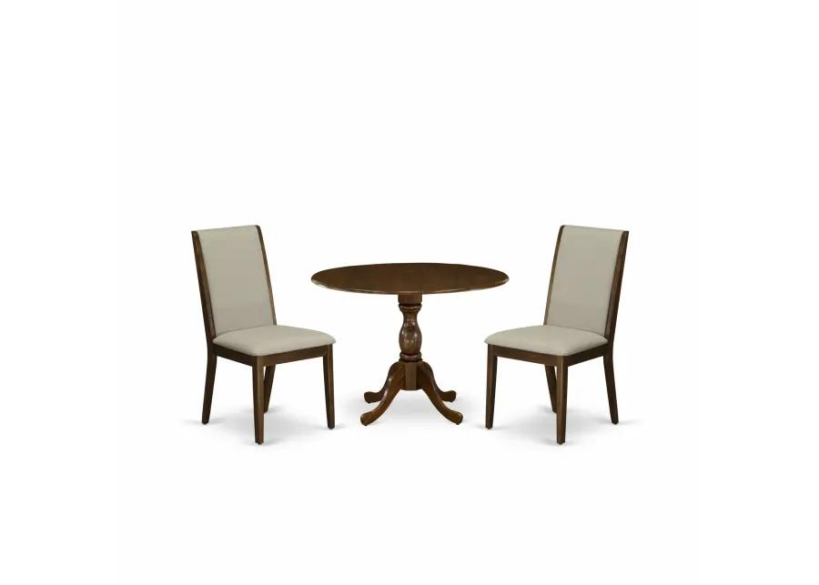 East West Furniture East West Furniture DMLA3-AWA-05 3 Piece Modern Dining Table Set Contains 1 Drop Leaves Dining Room Table and 2 Grey Linen Fabric Upholstered Chair with High Back - Acacia Walnut Finish