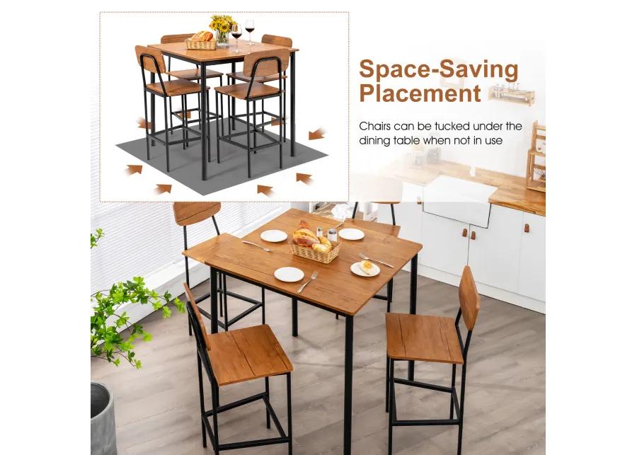 5-Piece Industrial Dining Table Set with Counter Height Table and 4 Bar Stools