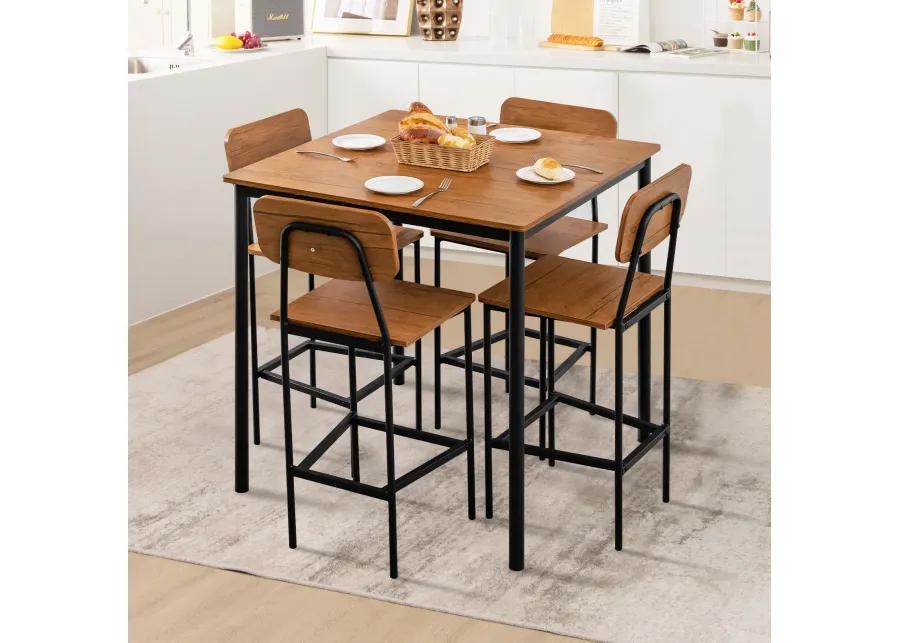 5-Piece Industrial Dining Table Set with Counter Height Table and 4 Bar Stools