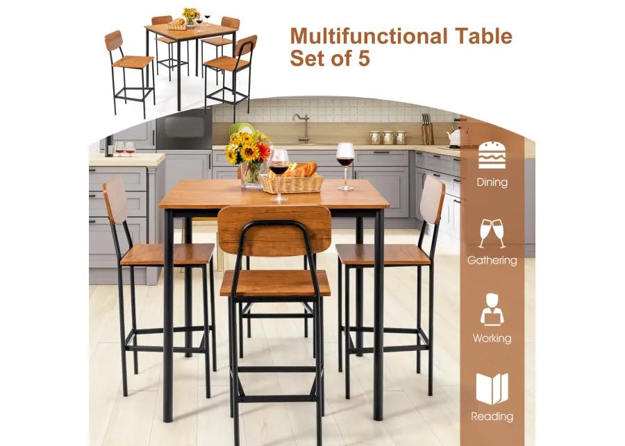 5-Piece Industrial Dining Table Set with Counter Height Table and 4 Bar Stools