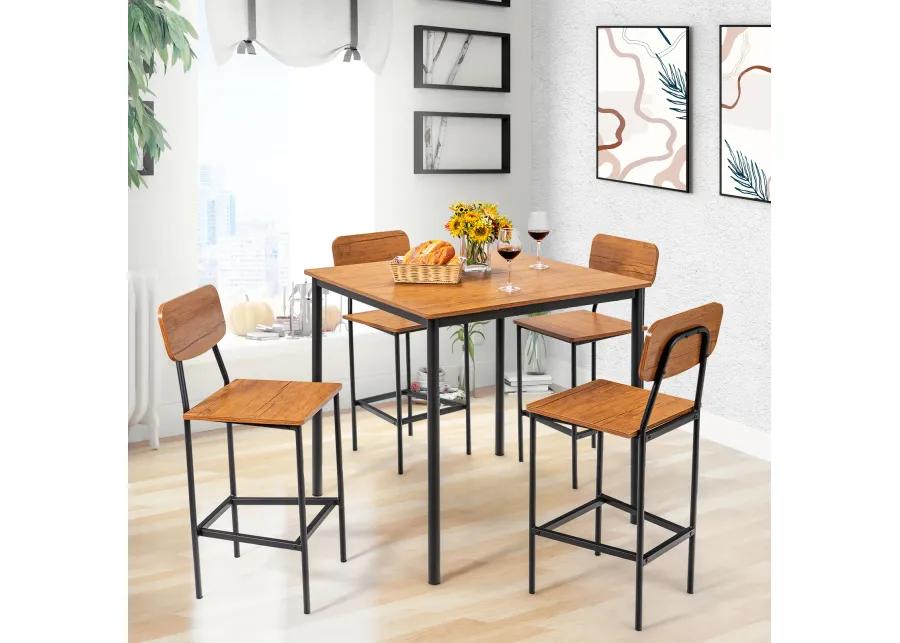 5-Piece Industrial Dining Table Set with Counter Height Table and 4 Bar Stools