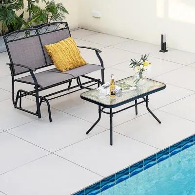 Outdoor Gliding Loveseat Chair with Tempered Glass Coffee Table-2 Pieces