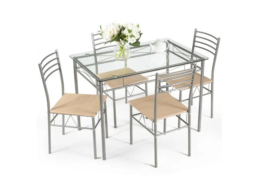 5 Pieces Dining Set Glass Table and 4 Chairs