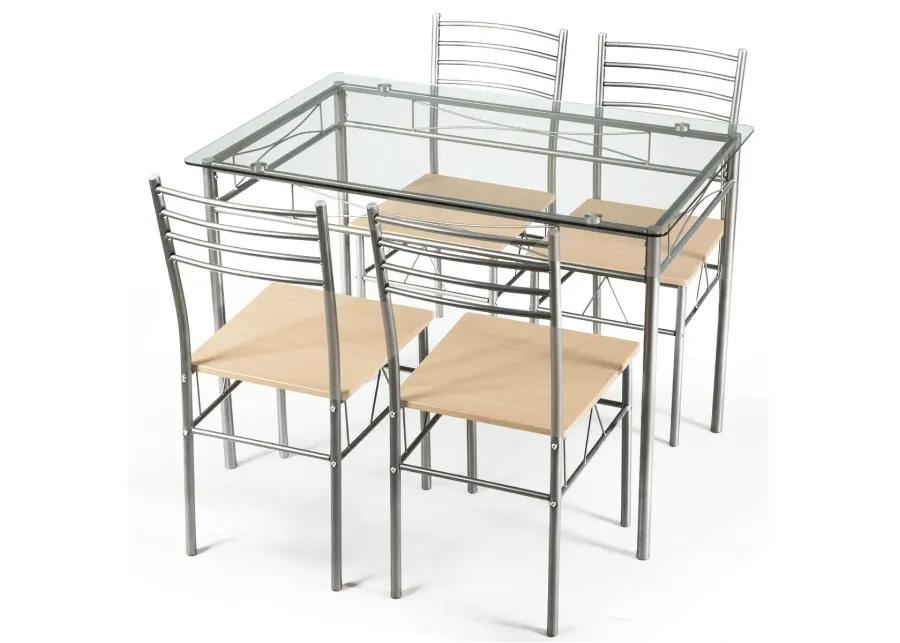 5 Pieces Dining Set Glass Table and 4 Chairs