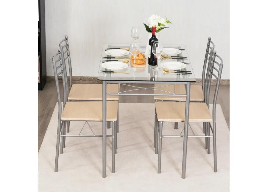 5 Pieces Dining Set Glass Table and 4 Chairs