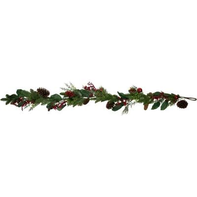 6' Green and Red Pinecones and Berries Artificial Christmas Garland- Unlit