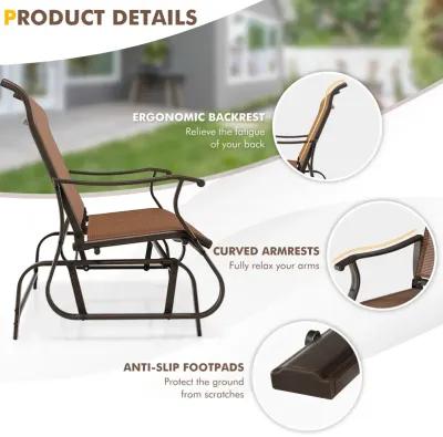 2-Person Patio Glider Bench with High Back and Curved Armrests-Brown