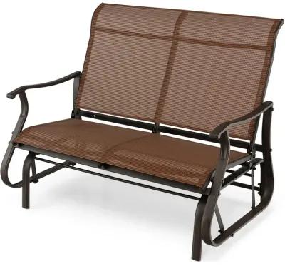 2-Person Patio Glider Bench with High Back and Curved Armrests-Brown