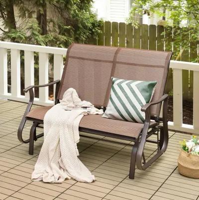 2-Person Patio Glider Bench with High Back and Curved Armrests-Brown