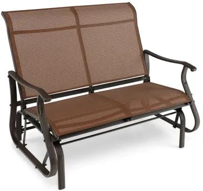 2-Person Patio Glider Bench with High Back and Curved Armrests-Brown