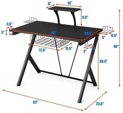 Multifunctional E-Sport Gaming Desk with Headset Hook and Cup Holder