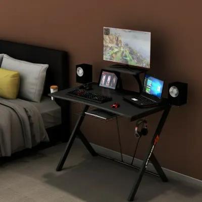 Multifunctional E-Sport Gaming Desk with Headset Hook and Cup Holder