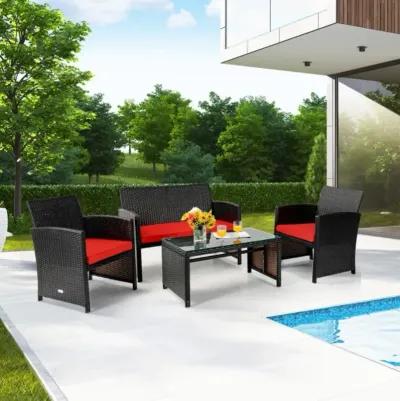 Hivvago 4 Pieces Patio Rattan Cushioned Furniture Set