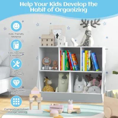 5-Cube Wooden Kids Toy Storage Organizer with Anti-Tipping Kits-White