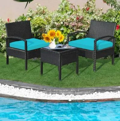 Hivvago Hivvago 3 Pieces Outdoor Rattan Patio Conversation Set with Seat Cushions