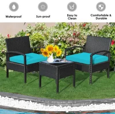 Hivvago Hivvago 3 Pieces Outdoor Rattan Patio Conversation Set with Seat Cushions