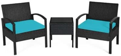 Hivvago Hivvago 3 Pieces Outdoor Rattan Patio Conversation Set with Seat Cushions