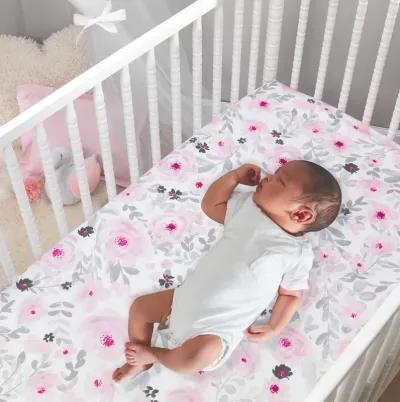 Bedtime Originals Blossom Fitted Mini Crib Sheet - Pink, Gray, White, Floral