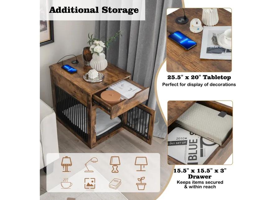 2-In-1 Dog House with Drawer and Wired Wireless Charging