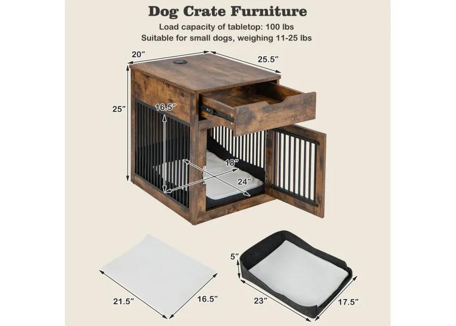 2-In-1 Dog House with Drawer and Wired Wireless Charging