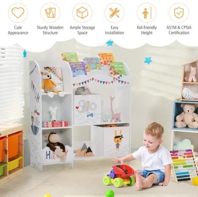 Kids Toy and Book Organizer Children Wooden Storage Cabinet with Storage Bins