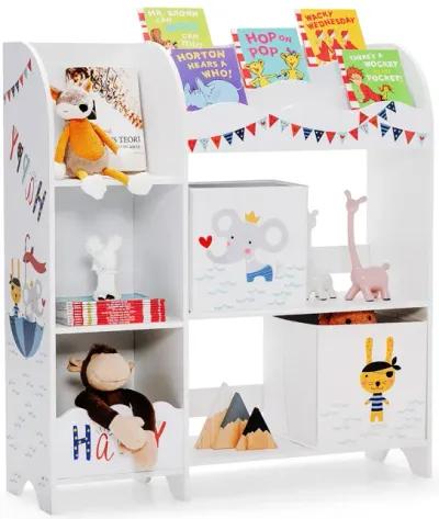 Kids Toy and Book Organizer Children Wooden Storage Cabinet with Storage Bins