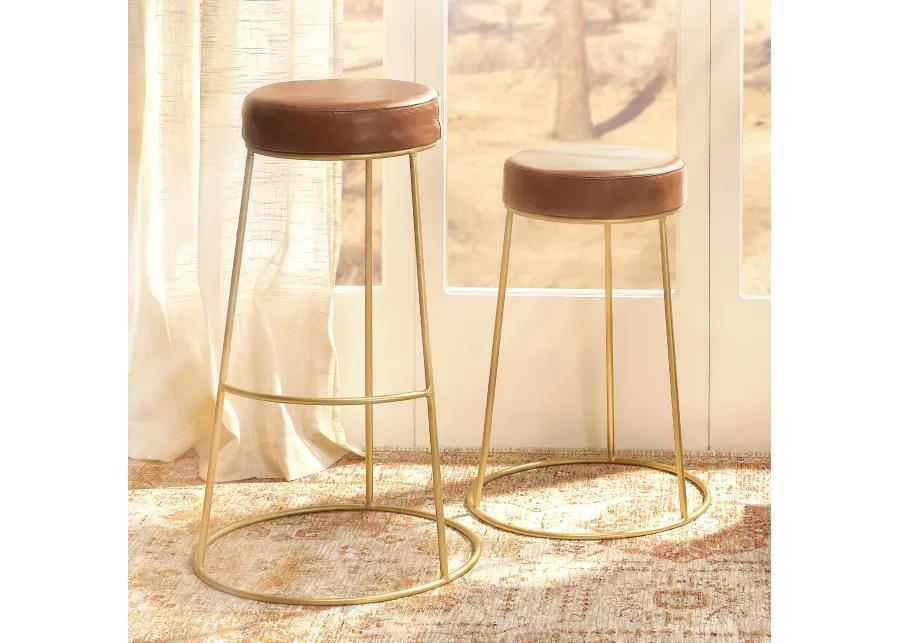 Henry Round Brown Leather Counter Stool