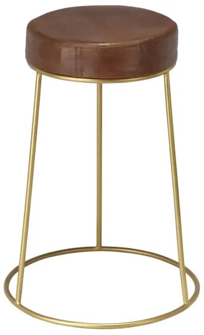 Henry Round Brown Leather Counter Stool