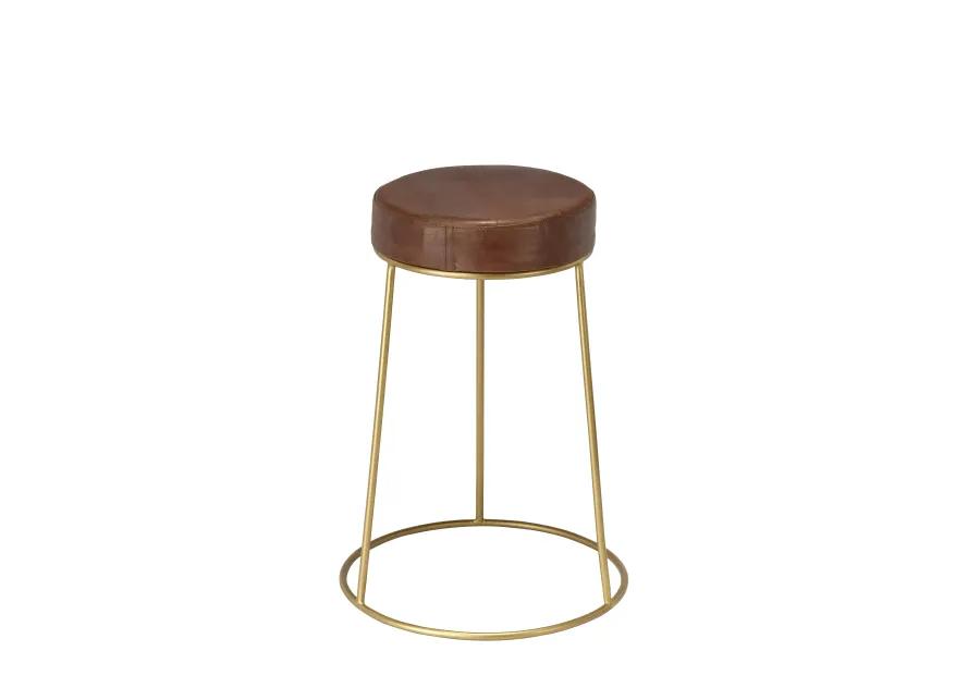 Henry Round Brown Leather Counter Stool