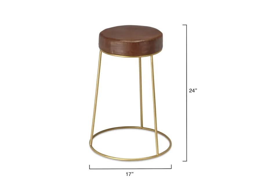 Henry Round Brown Leather Counter Stool